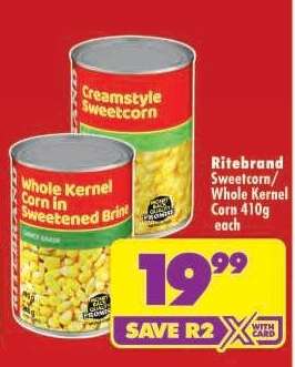 Ritebrand Sweetcorn/Whole Kernel Corn 410g