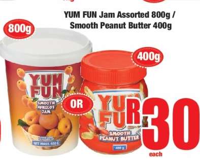 YUM FUN Jam Assorted 800g / Smooth Peanut Butter 400g