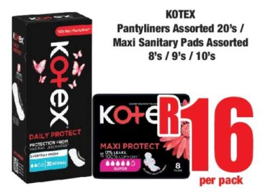 KOTEX Pantyliners Assorted 20's / Maxi Sanitary Pads Assorted 8's / 9's / 10's