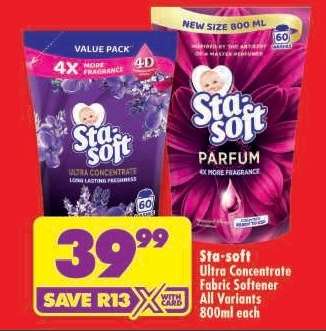 Sta-soft Ultra Concentrate Fabric Softener All Variants 800ml each