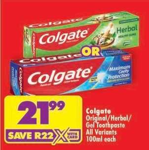 COLGATE ORIGINAL/HERBAL/GEL TOOTHPASTE
