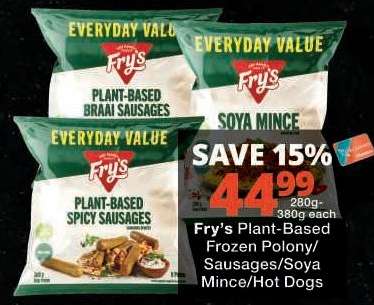 Fry’s Plant-Based Frozen Polony/Sausages/Soya Mince/Hot Dogs