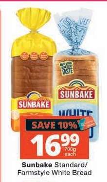Sunbake Standard/Farmstyle White Bread