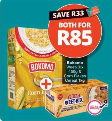 Bokomo Weet-Bix 450g/Corn Flakes Cereal 1kg