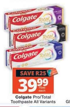 Colgate Pro/Total Toothpaste All Variants