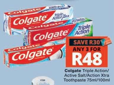 Colgate Triple Action/Active Salt/Action Xtra Toothpaste