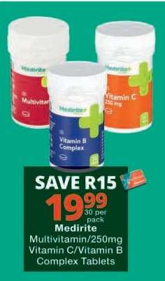 Medirite Multivitamin/250mg Vitamin C/Vitamin B Complex Tablets