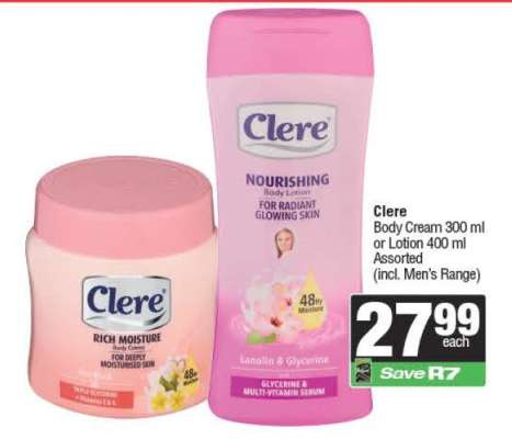 Clere Body Cream or Lotion