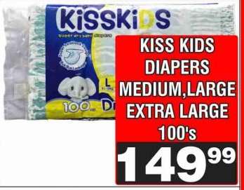 KISS KIDS DIAPERS MEDIUM,LARGE EXTRA LARGE 100's