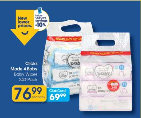 Clicks Made 4 Baby Baby Wipes 240-Pack