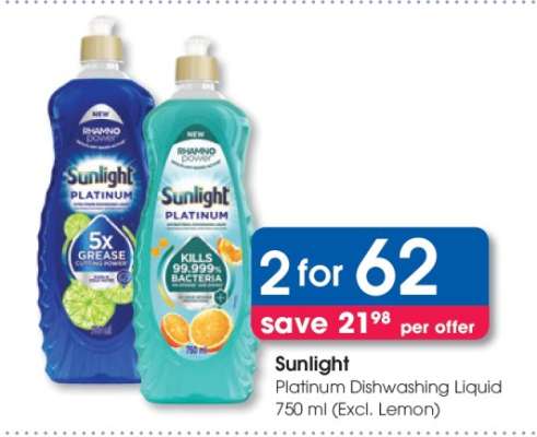 Sunlight Platinum Dishwashing Liquid 750 ml (Excl. Lemon)