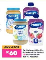 Purity from 8 Months Baby Food Jar 200 ml OR Pureed Pouch 150 ml Assorted