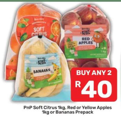 PnP Soft Citrus 1kg, Red or Yellow Apples 1kg or Bananas Prepack