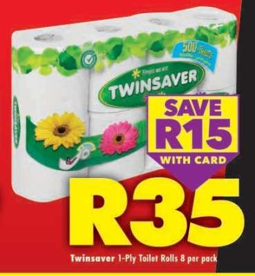 TWINSAVER 1-PLY TOILET ROLLS 8 per pack