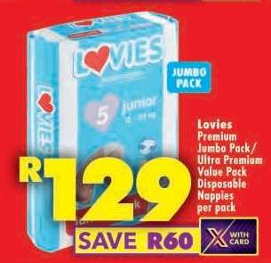 Lovies Premium Jumbo Pack/Ultra Premium Value Pack Disposable Nappies per pack