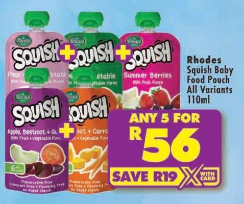 RHODES SQUISH BABY FOOD POUCH all variants 110ml