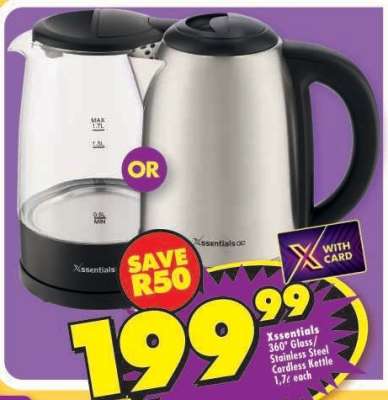 Xssentials 360° Glass/Stainless Steel Cordless Kettle