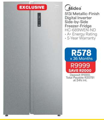 Midea 513ℓ Metallic-Finish Digital Inverter Side-by-Side Freezer-Fridge HC-689WEN-ND