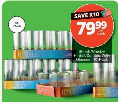 Shrink Whisky/Hi Ball/Zombie/Willy Glasses - 10-Pack