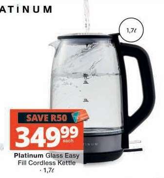 Platinum Glass Easy Fill Cordless Kettle