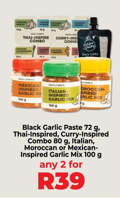 Black Garlic Paste, Thai-Inspired, Curry-Inspired Combo, Italian, Moroccan or Mexican-Inspired Garlic Mix