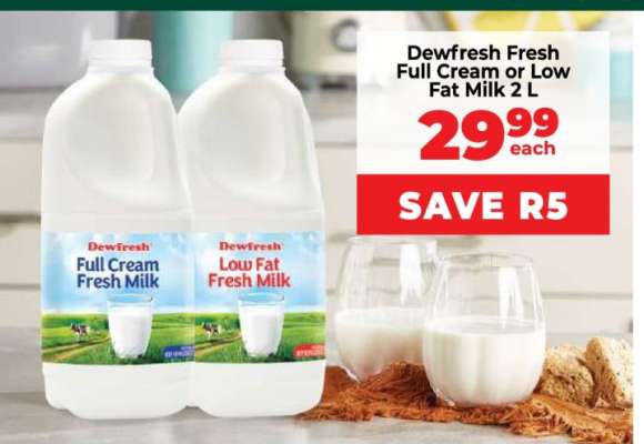 Dewfresh Fresh Full Cream or Low Fat Milk 2 L