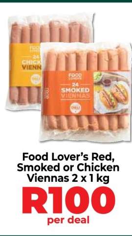 Food Lover’s Red, Smoked or Chicken Viennas 2 x 1 kg