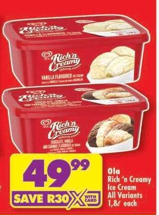OLA RICH 'N CREAMY ICE CREAM all variants