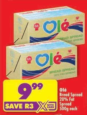 Olé Bread Spread 20% Fat Spread 500g each