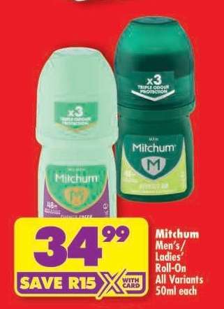 Mitchum Men's/Ladies' Roll-On All Variants 50ml each
