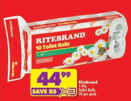 RITEBRAND 1-PLY TOILET ROLLS
