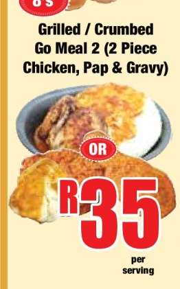 Grilled / Crumbed Go Meal 2 (2 Piece Chicken, Pap & Gravy)