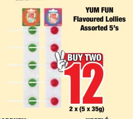 YUM FUN Flavoured Lollies Assorted 5's