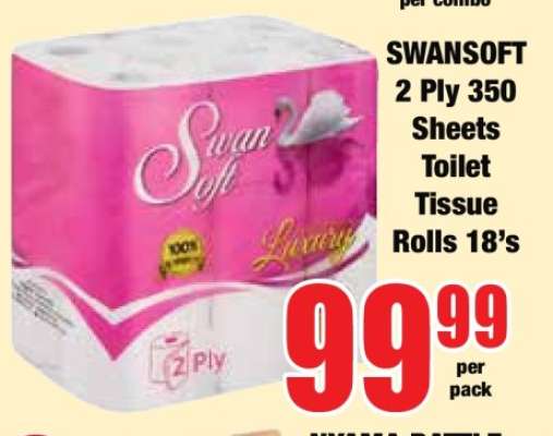 SWANSOFT 2 Ply 350 Sheets Toilet Tissue Rolls 18's