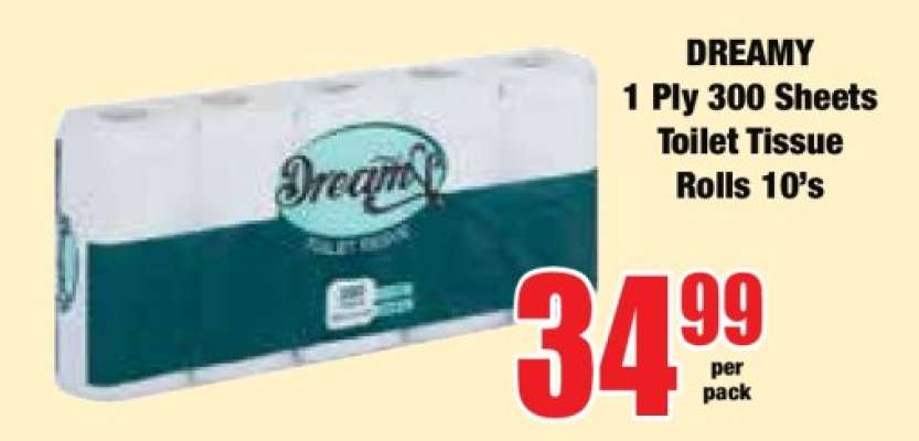 DREAMY 1 Ply 300 Sheets Toilet Tissue Rolls 10's