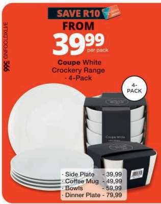 Coupe White Crockery Range - 4-Pack