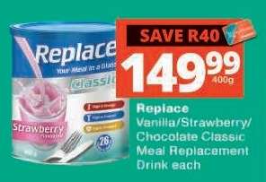Replace Vanilla/Strawberry/Chocolate Classic Meal Replacement Drink