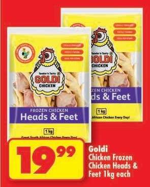 Goldi Chicken Frozen Chicken Heads & Feet 1kg each