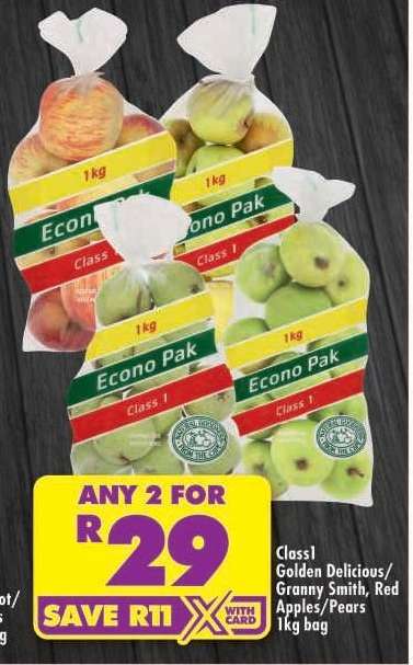 Class1 Golden Delicious/Granny Smith, Red Apples/Pears 1kg bag