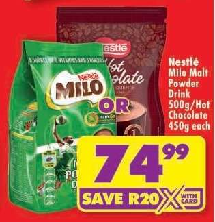 Nestlé Milo Malt Powder Drink 500g/Hot Chocolate 450g each