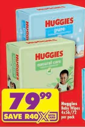 Huggies Baby Wipes 4x56/72 per pack