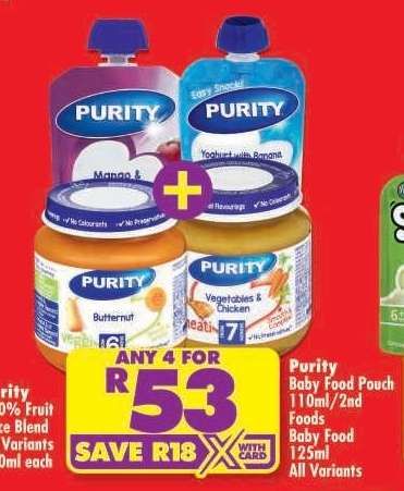 Purity Baby Food Pouch 110ml/2nd Foods Baby Food 125ml All Variants