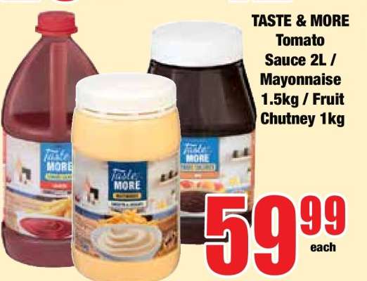 TASTE & MORE Tomato Sauce 2L / Mayonnaise 1.5kg / Fruit Chutney 1kg