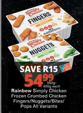 Rainbow Simply Chicken Frozen Crumbed Chicken Fingers/Nuggets/Bites/Pops All Variants