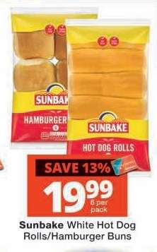 Sunbake White Hot Dog Rolls/Hamburger Buns