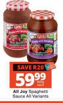 All Joy Spaghetti Sauce All Variants