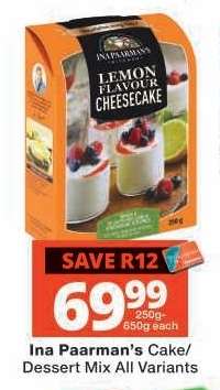 Ina Paarman's Cake/Dessert Mix All Variants