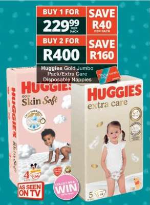 Huggies Gold Jumbo Pack/Extra Care Disposable Nappies