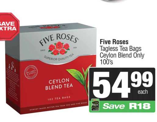 Five Roses Tagless Tea Bags Ceylon Blend Only 100's