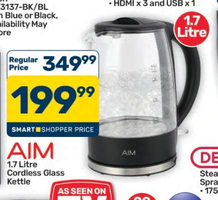 AIM 1.7 Litre Cordless Glass Kettle